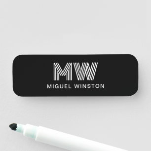 Modern Snyggt Monogram Simple Sleek Black Namnbricka