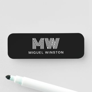 Modern Snyggt Monogram Simple Sleek Black Namnbricka