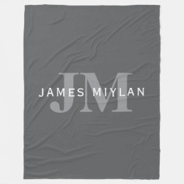 Modern Snyggt Mörk Grått Monogram och Namn Fleecefilt