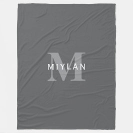 Modern Snyggt Mörk Grått Monogram och Namn Fleecefilt