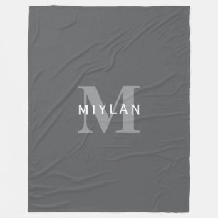 Modern Snyggt Mörk Grått Monogram och Namn Fleecefilt