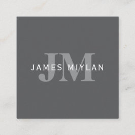 Modern Snyggt Mörk Grått Monogram och Namn Fyrkantigt Visitkort