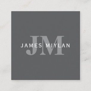 Modern Snyggt Mörk Grått Monogram och Namn Fyrkantigt Visitkort