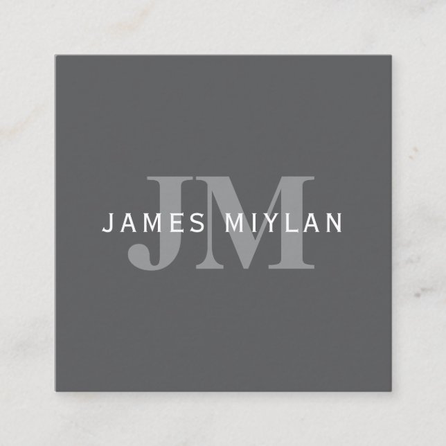 Modern Snyggt Mörk Grått Monogram och Namn Fyrkantigt Visitkort (Framsida)