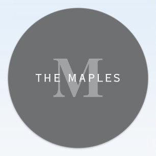 Modern Snyggt Mörk Grått Monogram och Namn Klistermärke
