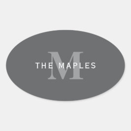 Modern Snyggt Mörk Grått Monogram och Namn Ovalt Klistermärke