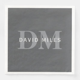 Modern Snyggt Mörk Grått Monogram och Namn Pappersservett