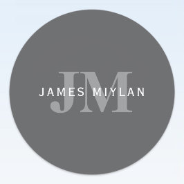 Modern Snyggt Mörk Grått Monogram och Namn Runt Klistermärke