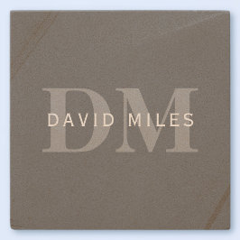 Modern Snyggt Mörk Grått Monogram och Namn Stenunderlägg