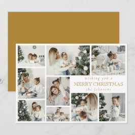 Modern Snyggt Multi Photo Grid Guld Helgdag Card Julkort
