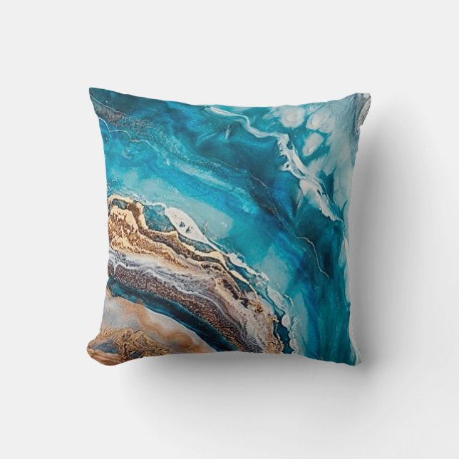 Modern Snyggt Ocean Blue Geode Guld Faux Kudde (Framsida)