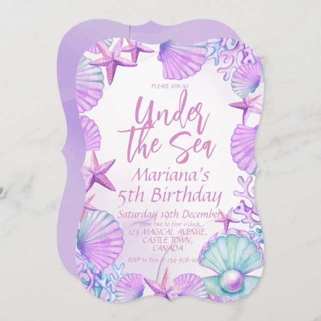 Modern Snyggt Oceanen 5:e födelsedag Party Inbjudningar (Fram/baksida)