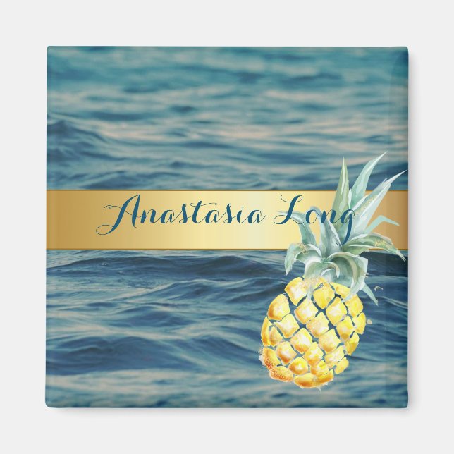 Modern Snyggt, persiko, se, ananas Magnet (Framsidan)