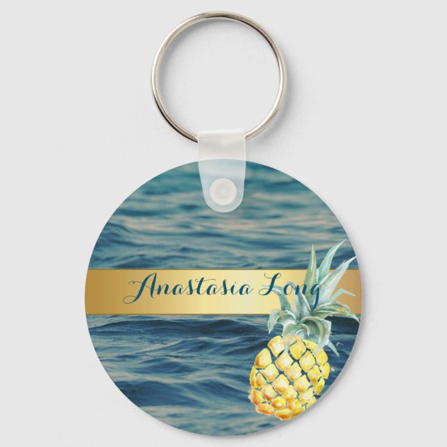 Modern Snyggt, persiko, se, ananas Nyckelring (Framsida)