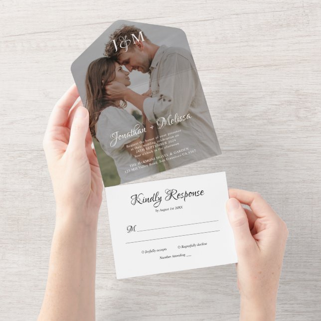 Modern Snyggt Photo Monogram Script Bröllop (Avrivbar del)
