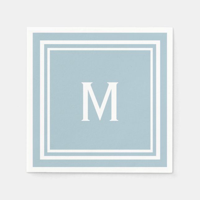 Modern Snyggt Powder Blue Anpassningsbar Monogram Pappersservett (Framsidan)