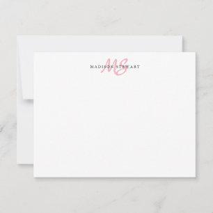 Modern Snyggt Push Script Rosa Monogram Anteckningskort
