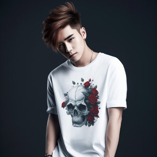 Modern Snyggt Red Blommigt Black Sugar Skull T Shirt
