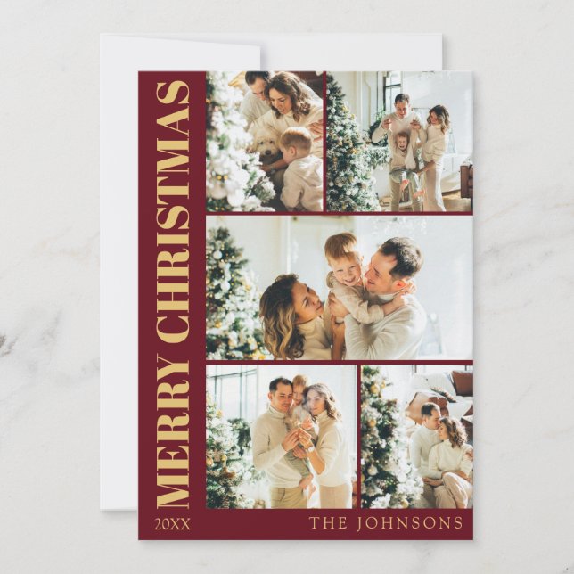 Modern Snyggt Red Guld Typography-jul Julkort (Framsida)