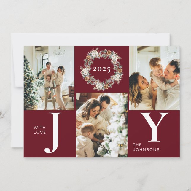 Modern Snyggt Red Photo Collage Joy-jul Julkort (Framsida)