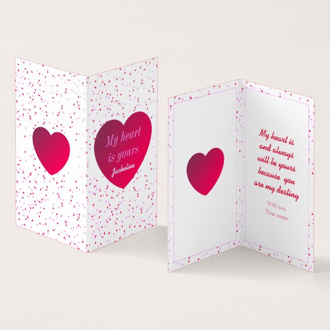 Modern Snyggt Red White Heart Valentines day Kort (In- och utsida)