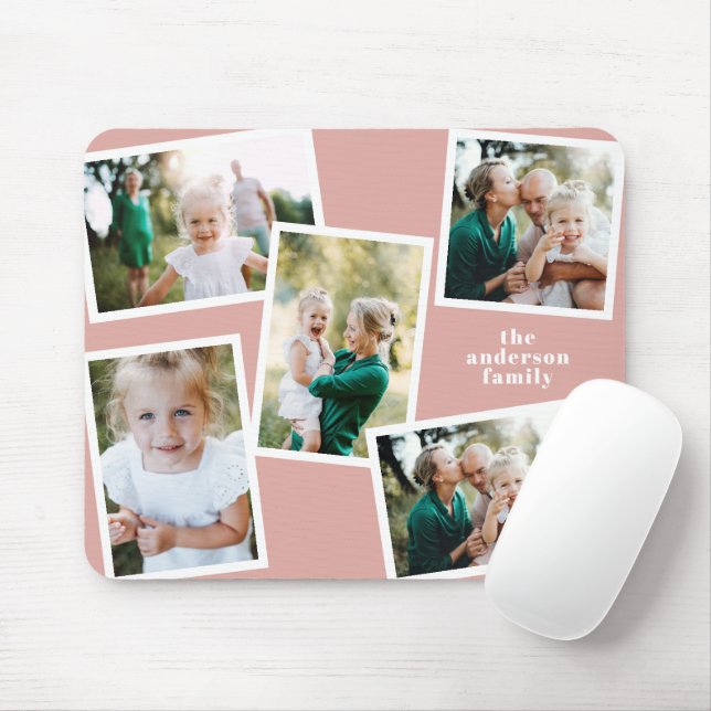 Modern snyggt rosa för flera fotofamiljers heminre musmatta (Med mus)
