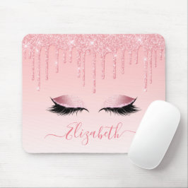 Modern Snyggt Rosa Glitter Lash-skript för Trendig Musmatta