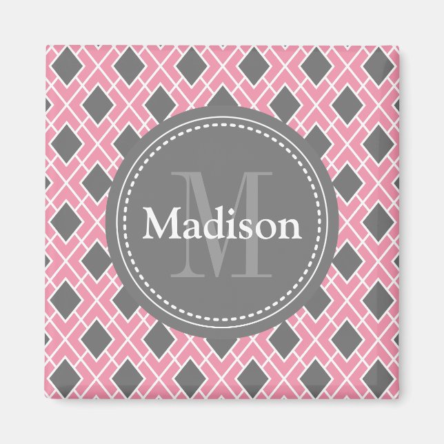Modern Snyggt Rosa Grått Diamond Mönster Magnet (Framsidan)