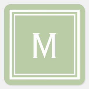 Modern Snyggt Sage Grönt Anpassningsbar Monogram Fyrkantigt Klistermärke