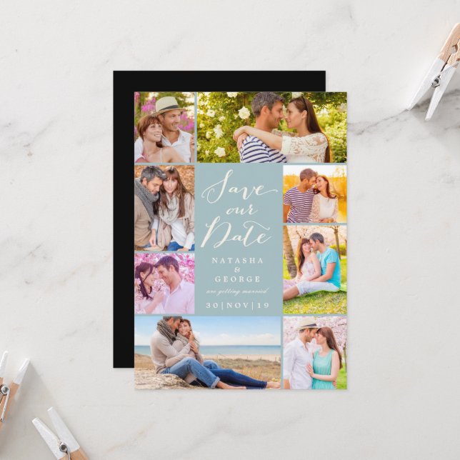 Modern Snyggt Script 8 multifoto Spara datum Inbjudningar (Fram/Back In Situ)