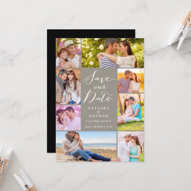 Modern Snyggt Script 8 multifoto Spara datum Inbjudningar (Fram/Back In Situ)