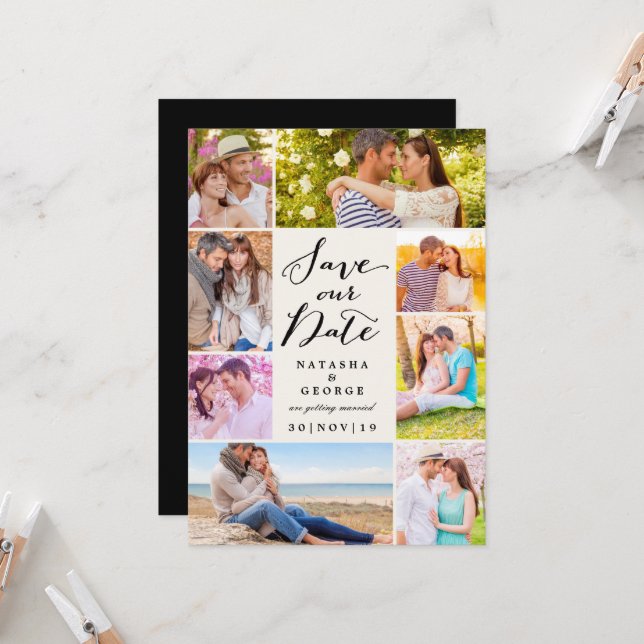 Modern Snyggt Script 8 multifoto Spara datum Inbjudningar (Fram/Back In Situ)