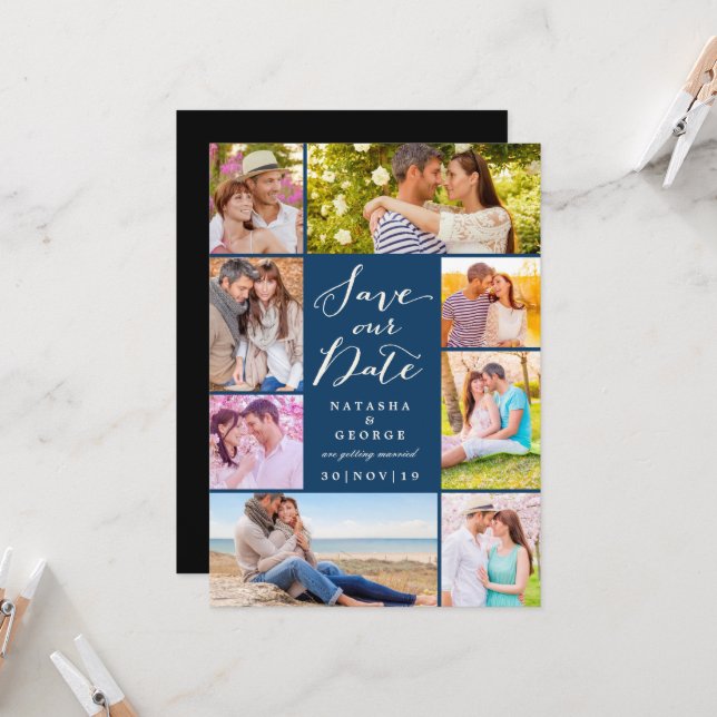 Modern Snyggt Script 8 multifoto Spara datum Inbjudningar (Fram/Back In Situ)