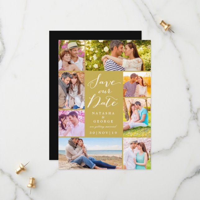 Modern Snyggt Script 8 multifoto Spara datum Spara Datumet (Fram/Back In Situ)