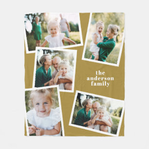 Modern snyggt, senap för multifotofamiljsdecenter fleecefilt