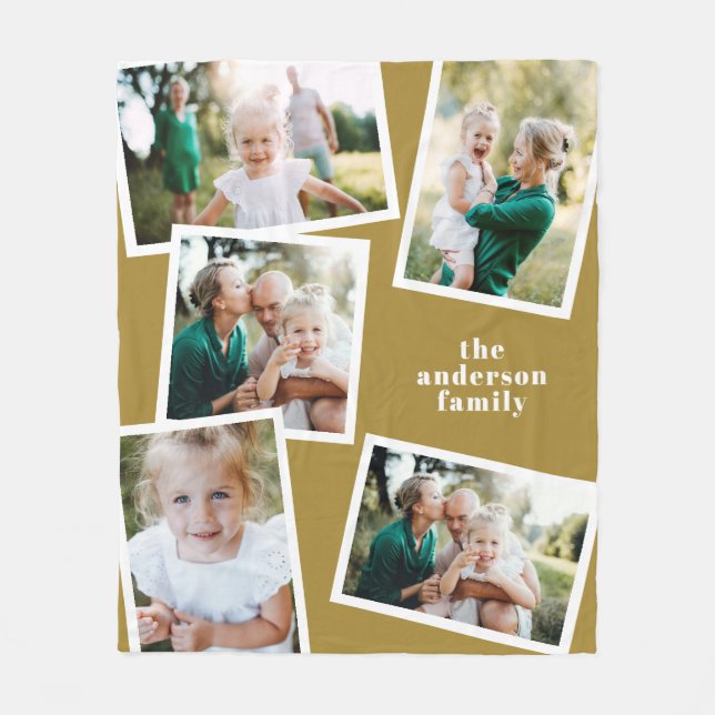 Modern snyggt, senap för multifotofamiljsdecenter fleecefilt (Framsidan)