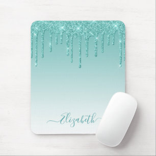 Modern Snyggt-skript i Trendig Teal Glitter Musmatta