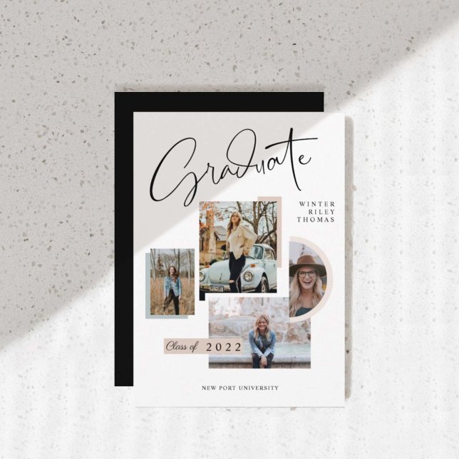 Modern Snyggt Studenten 4 Photo Collage Grad Inbjudningar (Skapare uppladdad)