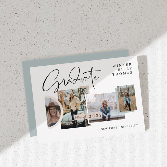 Modern Snyggt Studenten 4 Photo Collage Grad Inbjudningar (Skapare uppladdad)