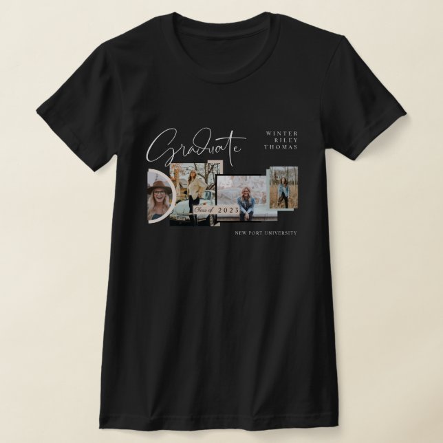 Modern Snyggt Studenten 4 Photo Collage Grad T Shirt (Laydown)