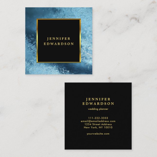 Modern snyggt svart guld blå is professionell fyrkantigt visitkort (Fram/baksida)