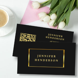 Modern snyggt svart guld QR-professionell Visitkort