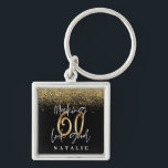 Modern snyggt svart och guld glitter 60 födelsedag fyrkantig silverfärgad nyckelring<br><div class="desc">Modern svart och guld ger glitter 60-årsgåva. En del av en elegant snyggt-samling.</div>