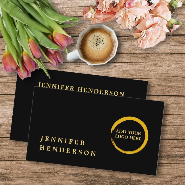 Modern snyggt svart och guld logotyp professionell visitkort (Modern stylish black and gold add logo professional business card.)