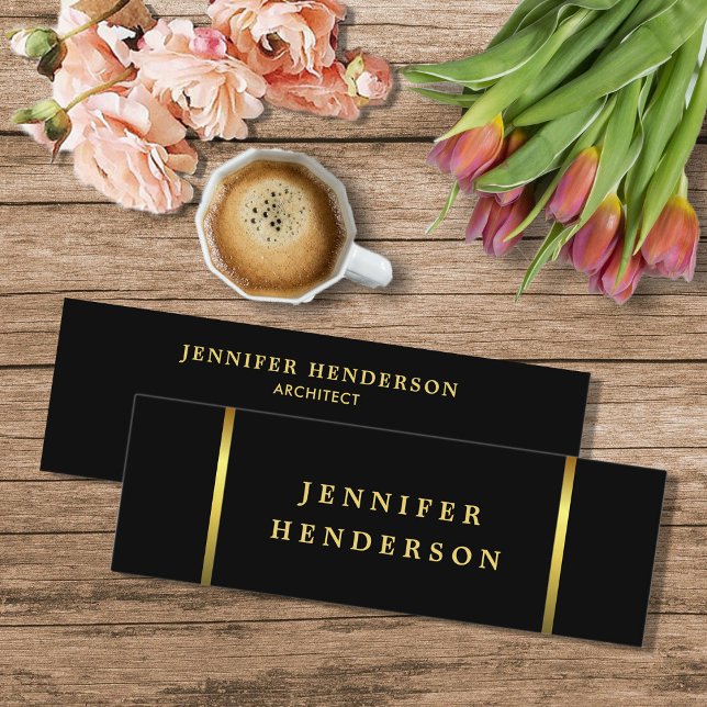 Modern snyggt svart och guld professionell mini visitkort (Modern elegant stylish black and gold professional mini business card.)