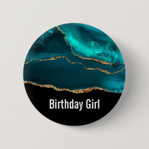 Modern Snyggt Teal Agate & Guld Ribbon Birthday Knapp