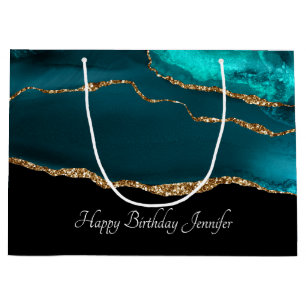 Modern Snyggt Teal Agate & Guld Ribbon Black