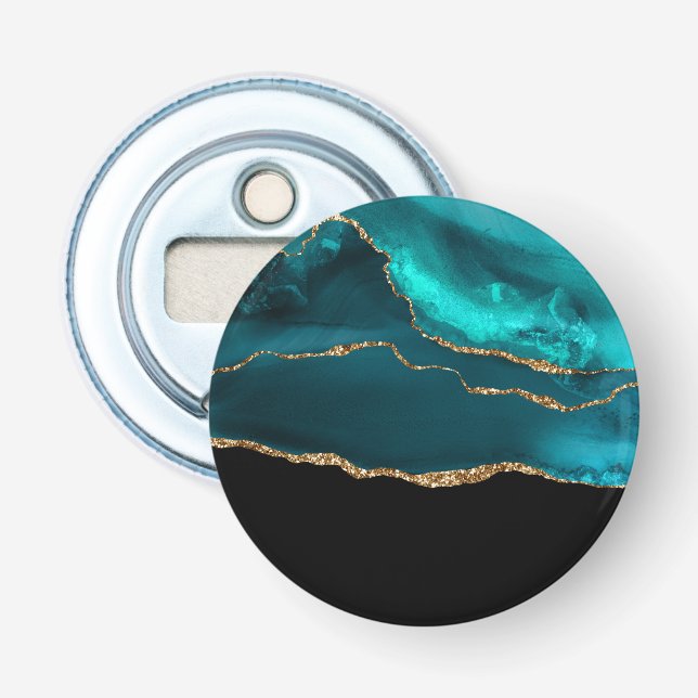 Modern Snyggt Teal Agate & Guld Ribbon Black Flasköppnare (Framsidan)