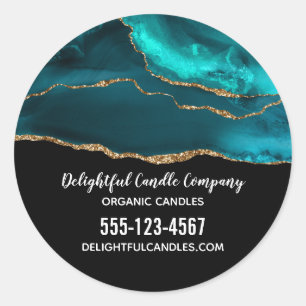 Modern Snyggt Teal Agate & Guld Ribbon Business Runt Klistermärke