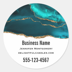 Modern Snyggt Teal Agate & Guld Ribbon Business Runt Klistermärke